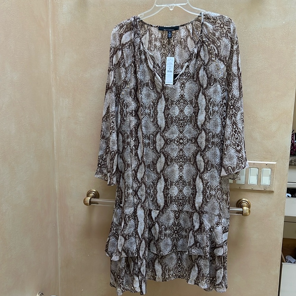 White House Black Market Brown & Cream Snake-Print Midi Dress
